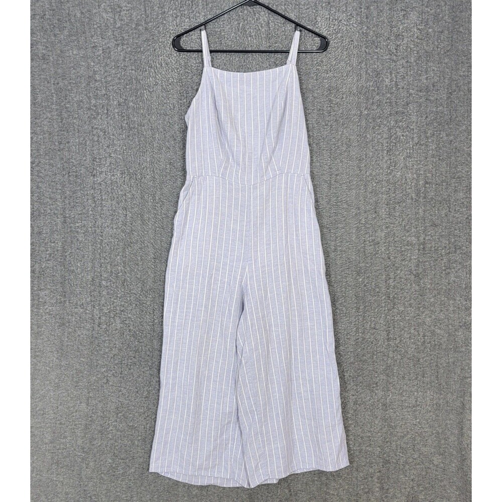 Old Navy Cami Jumpsuit Womens S Purple White Linen Blend Smocked Wide Leg Crop